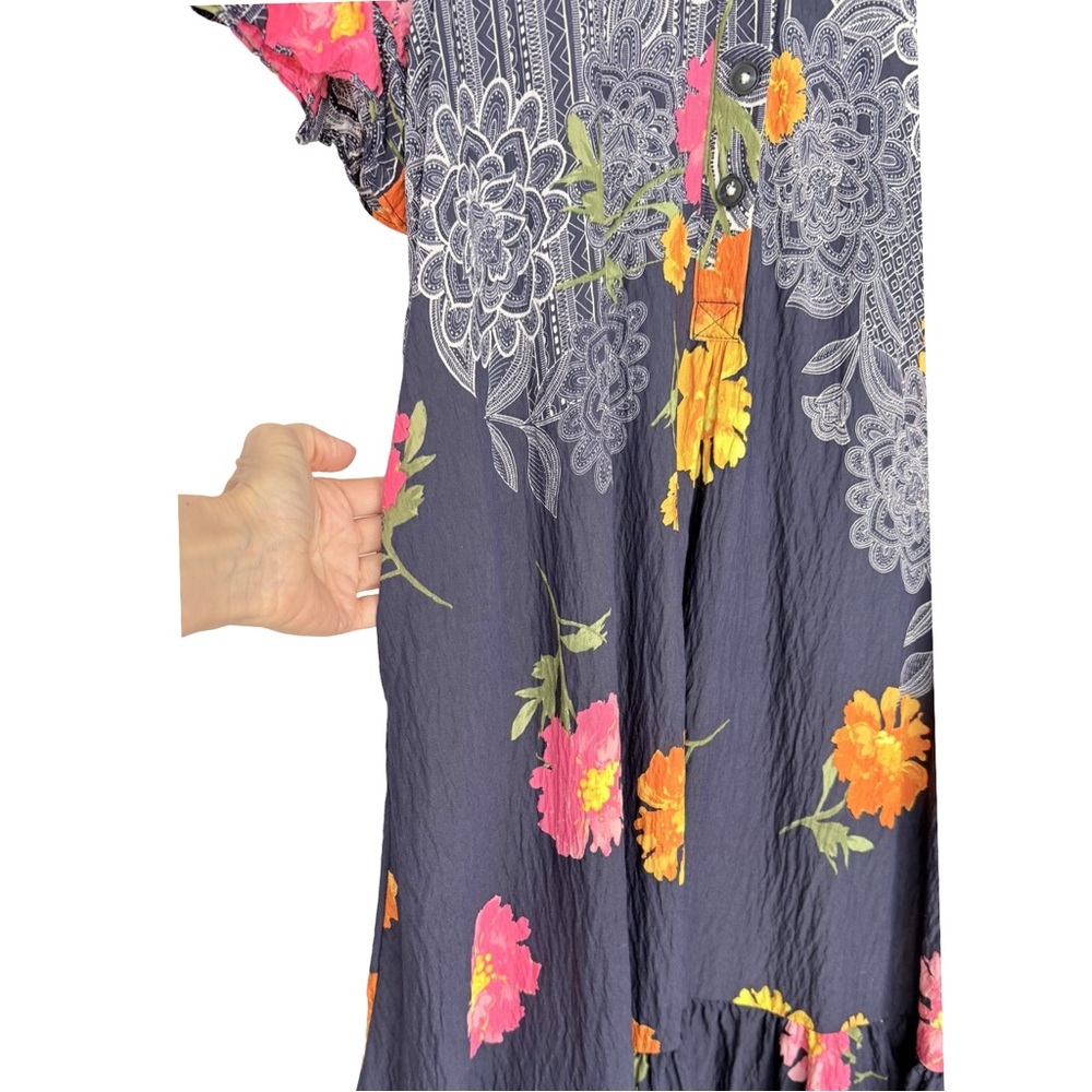 Anthropologie Floral Ruffle Blue Motif Maxi Dress relaxed fit Bohemian A-Line - Picture 8 of 11